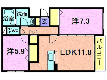 アーバンライフB(2LDK/2階)の間取り写真