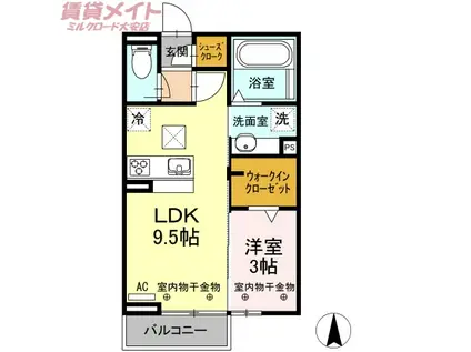 キートスマルカ B棟(1LDK/1階)の間取り写真