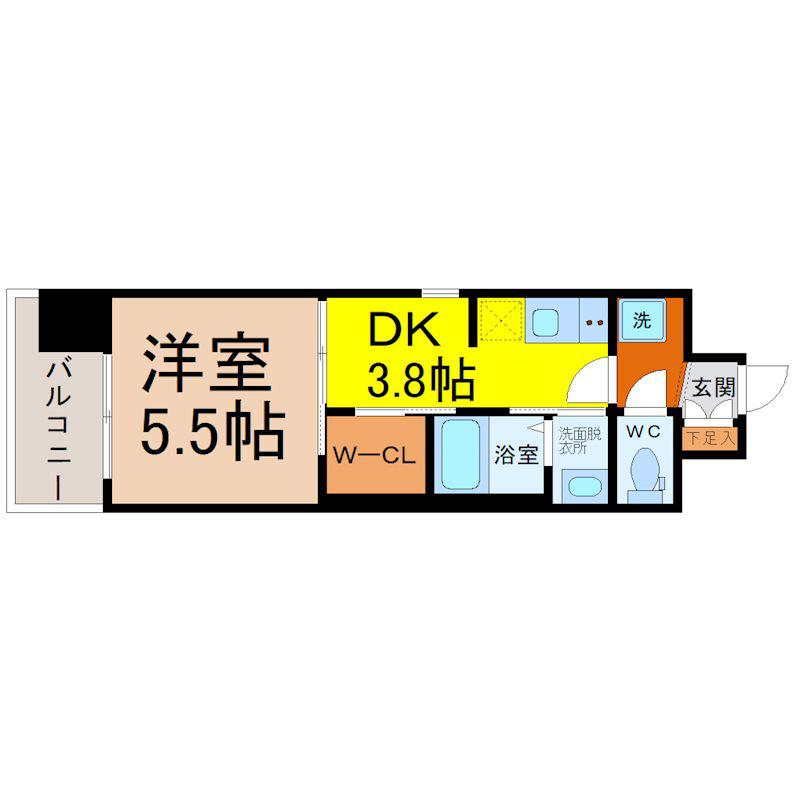 エステムコート名古屋鶴舞シエル(1DK/9階)の間取り写真