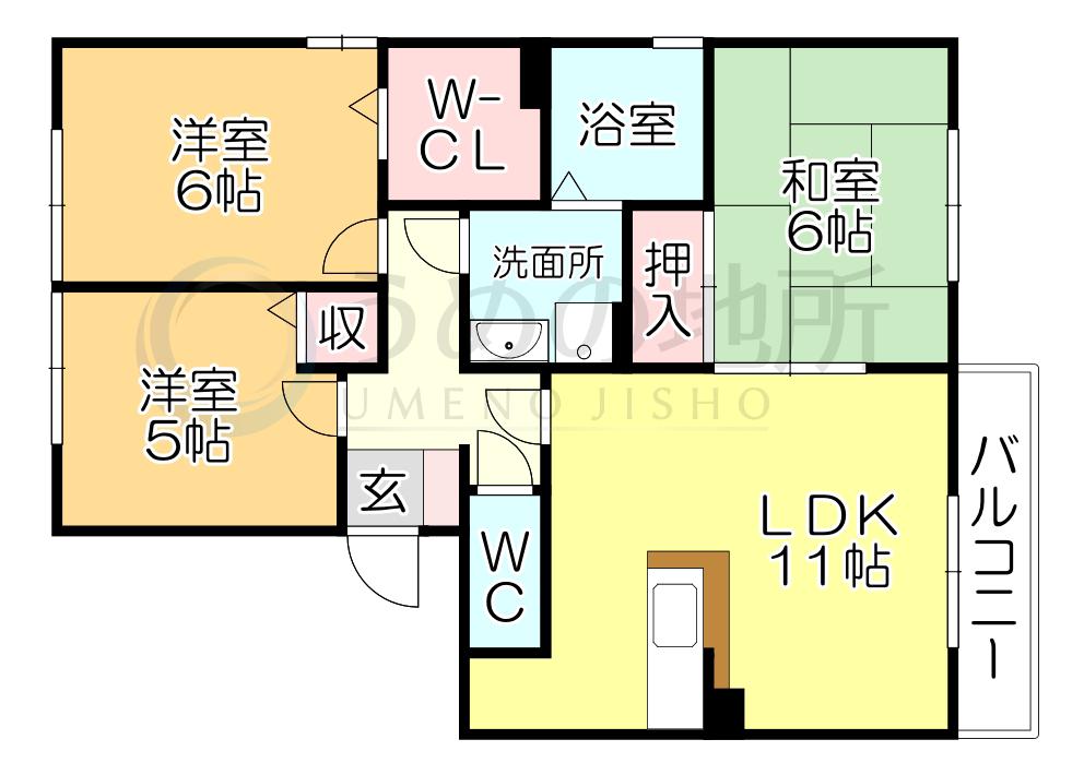 ハウスフリーデII(3LDK/3階)の間取り写真