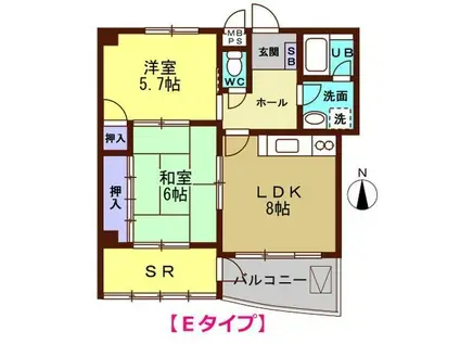 シャスターハイム(2DK/3階)の間取り写真