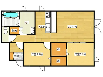 プランドールK・II(2LDK/2階)の間取り写真
