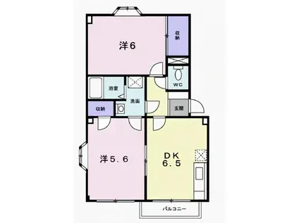 イーストHILLS(2DK/1階)の間取り写真