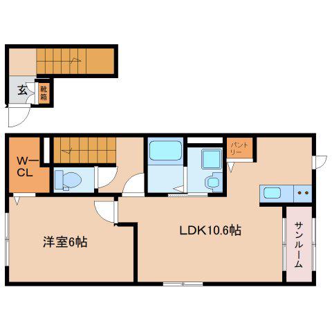 カーサ ルーチェ(1LDK/2階)の間取り写真
