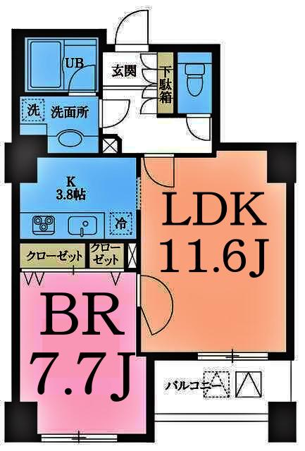 スカイ川崎レジデンス(1K/3階)の間取り写真