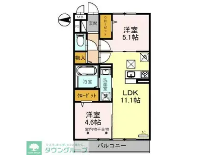 オークリーフ三郷 B(2LDK/1階)の間取り写真