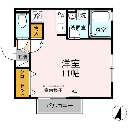 リベルテB棟(ワンルーム/2階)の間取り写真