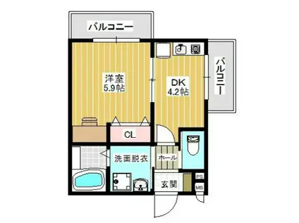 グロースコート若江岩田(1DK/1階)の間取り写真