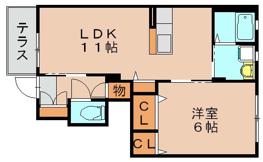 カーサカリーノ(1LDK/1階)の間取り写真