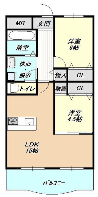 丸二サンハイツ(2LDK/2階)の間取り写真