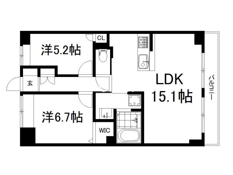 グリーンサム大久保(2LDK/1階)の間取り写真