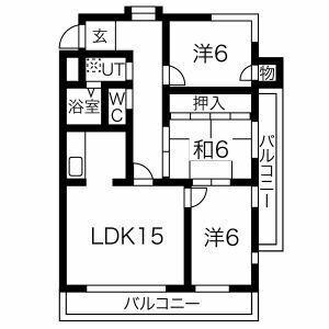 エーデルハイム汐路(3LDK/2階)の間取り写真