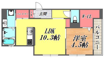 グリューネ塚口(1LDK/1階)の間取り写真