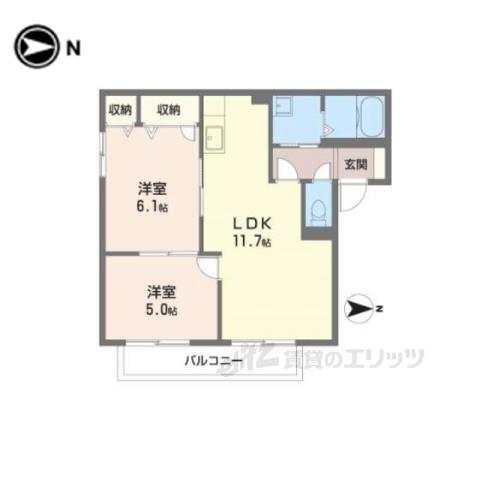 サニーサイドC棟(2LDK/2階)の間取り写真