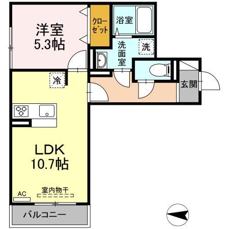 グランシャリオ東深津(1LDK/2階)の間取り写真