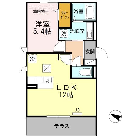 D-ROOM筑紫通弐番館(1LDK/1階)の間取り写真