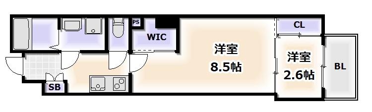ソルテラス難波NEO(2K/6階)の間取り写真