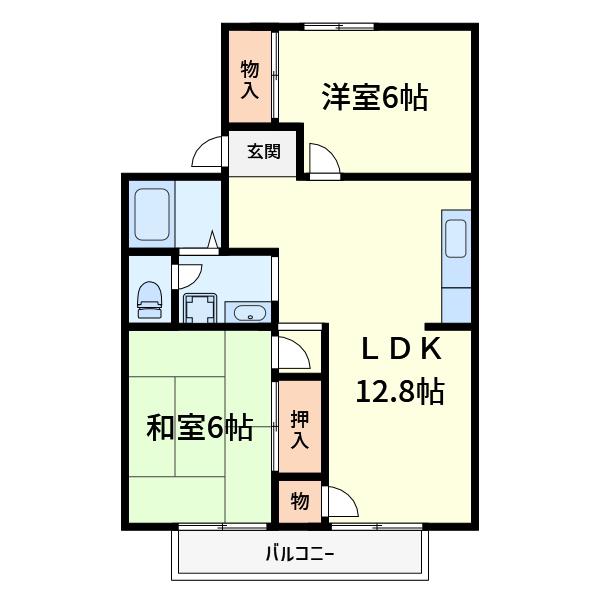 メゾンアサヒII(2LDK/2階)の間取り写真