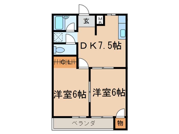 トーワ神作(2DK/2階)の間取り写真