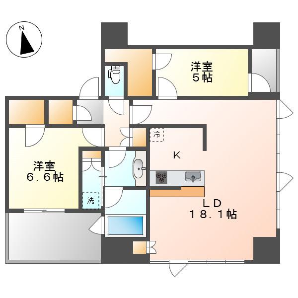 アルバックスタワー金山駅前(2LDK/16階)の間取り写真