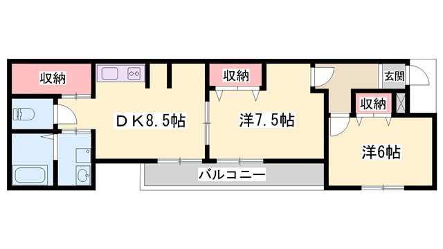 ノアール リシェ(2DK/1階)の間取り写真