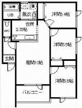 カーサコート(3LDK/2階)の間取り写真