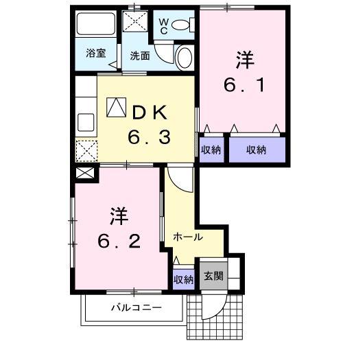 サンヒルズII(2DK/1階)の間取り写真