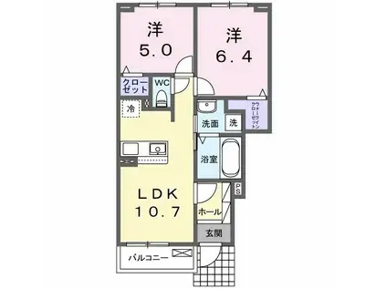 カレント レジデンス 下増田II(2LDK/1階)の間取り写真
