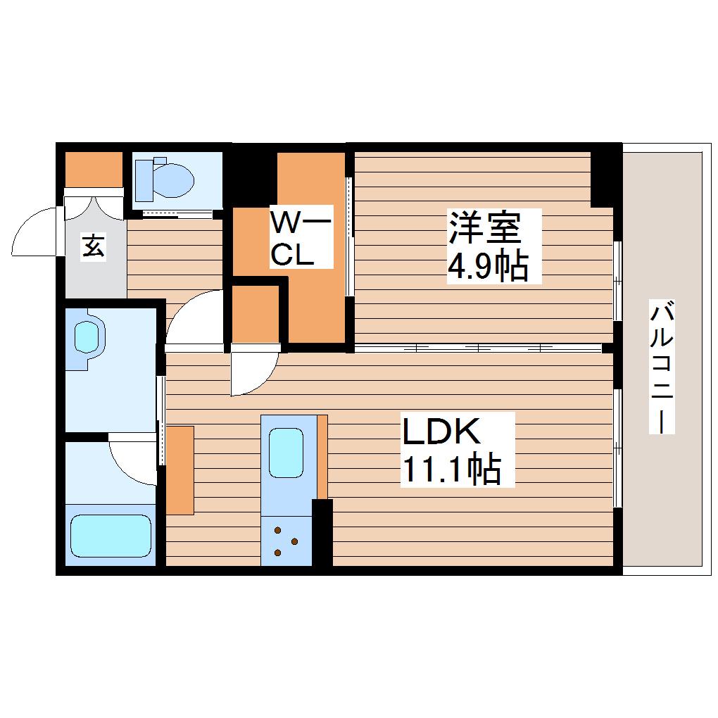 ベレオ長町南(1LDK/1階)の間取り写真