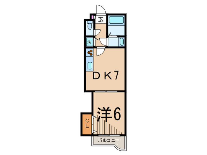 Gカレント(1DK/1階)の間取り写真