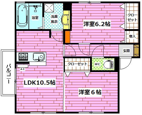 ヴィラコートII(2LDK/1階)の間取り写真