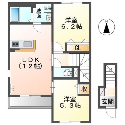 カサ デ コア I棟(2LDK/2階)の間取り写真