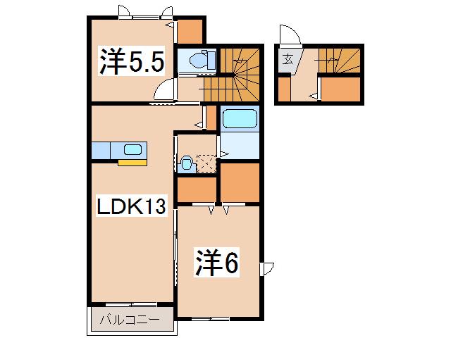 シャーメゾンUK(2LDK/2階)の間取り写真