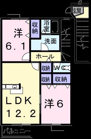 ラフレシール・メゾンI(2LDK/2階)の間取り写真