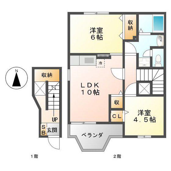 ミドルアーティクル(2LDK/2階)の間取り写真