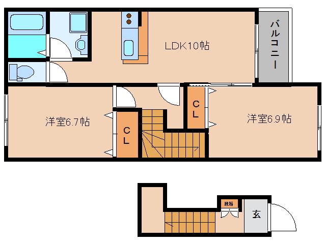 ロイヤルヒルズII(2LDK/2階)の間取り写真