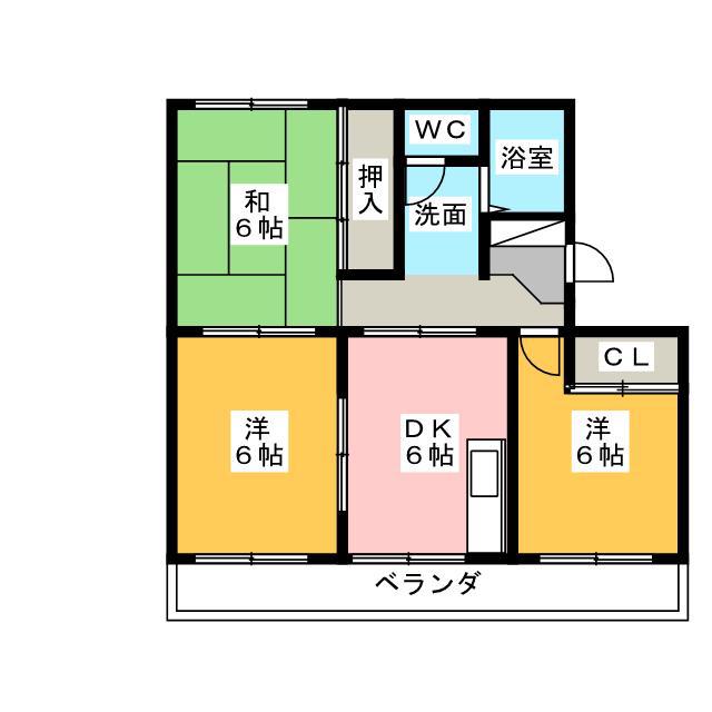 レクセル葛川A(3DK/2階)の間取り写真