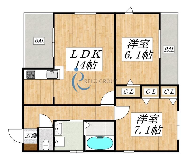 サウス COURT (2LDK/1階)の間取り写真
