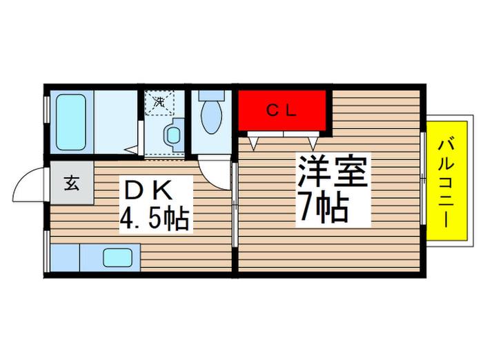 フレンドリーハウスB(1DK/2階)の間取り写真