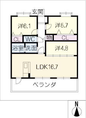 グリーンアップルII(3LDK/7階)の間取り写真