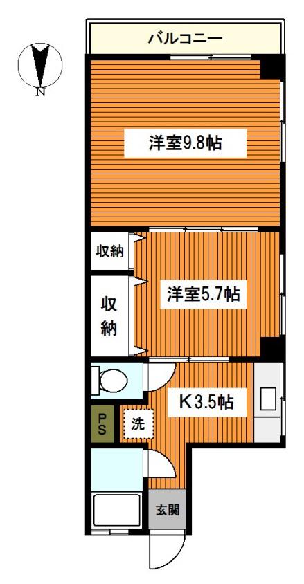三陽ビル(2K/4階)の間取り写真