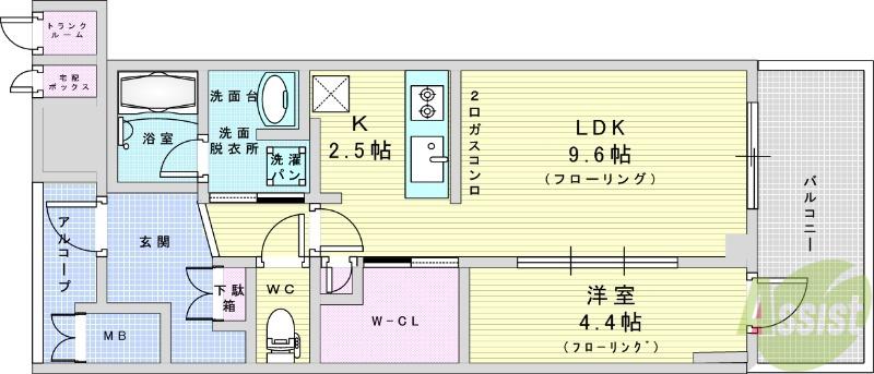 ジオタワー大阪十三(1LDK/5階)の間取り写真
