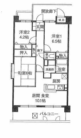 ダイアパレス北六甲(3LDK/4階)の間取り写真