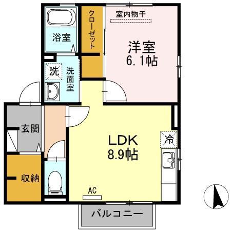 クレシエンドA(1LDK/2階)の間取り写真
