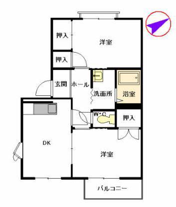 クレール上野丘(2DK/1階)の間取り写真