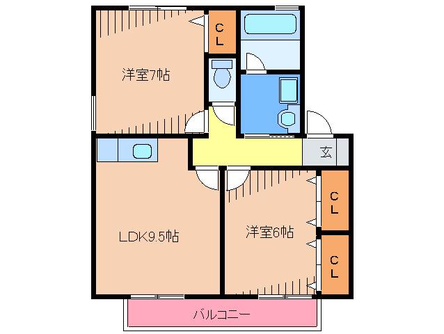 セジュール・ユリ(2LDK/1階)の間取り写真