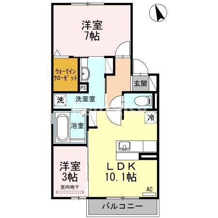 ヴェル ドミール観音寺(2LDK/2階)の間取り写真