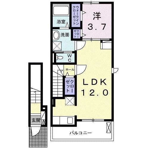 高岡ヒルズ A(1LDK/2階)の間取り写真