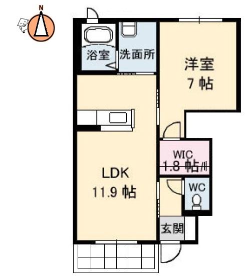 シャーメゾン南沖洲 B棟(1LDK/1階)の間取り写真