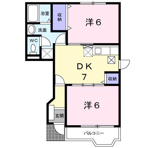 東三島575ハイツD(2DK/1階)の間取り写真